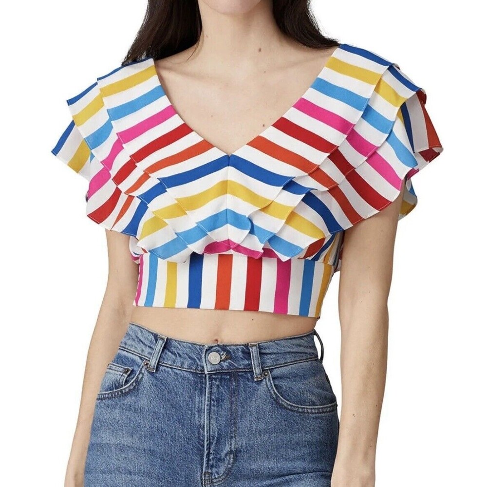 COLOR ME COURTNEY Holly Ruffle Colorful Rainbow Crop Top 4‎